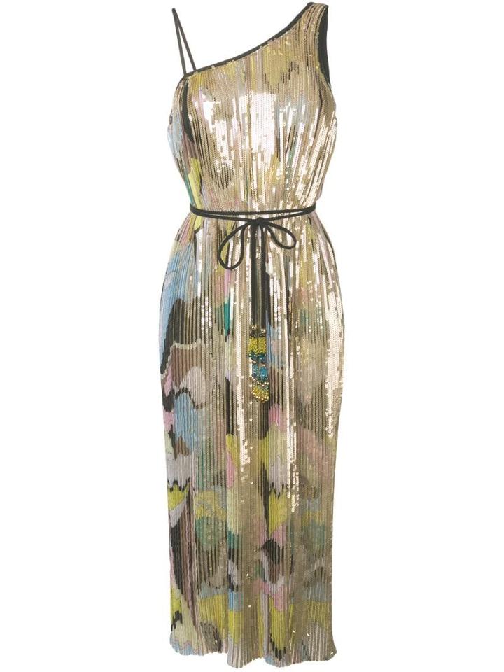 Emilio Pucci Sequin Embroidered Plissé Midi Dress - Gold