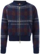 Thom Browne Checked Knit Bomber Jacket, Men's, Size: 3, Blue, Polyester/wool/cashmere