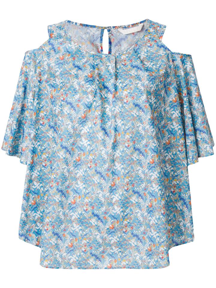 Xacus Cold Shoulder Floral Blouse - Blue