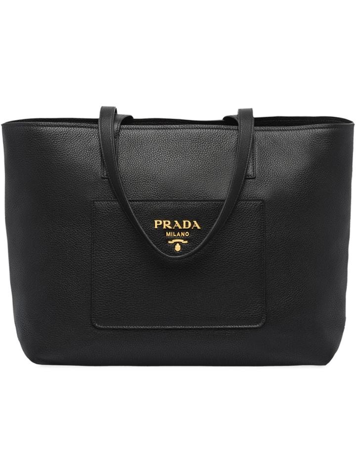 Prada Large Leather Tote - Black
