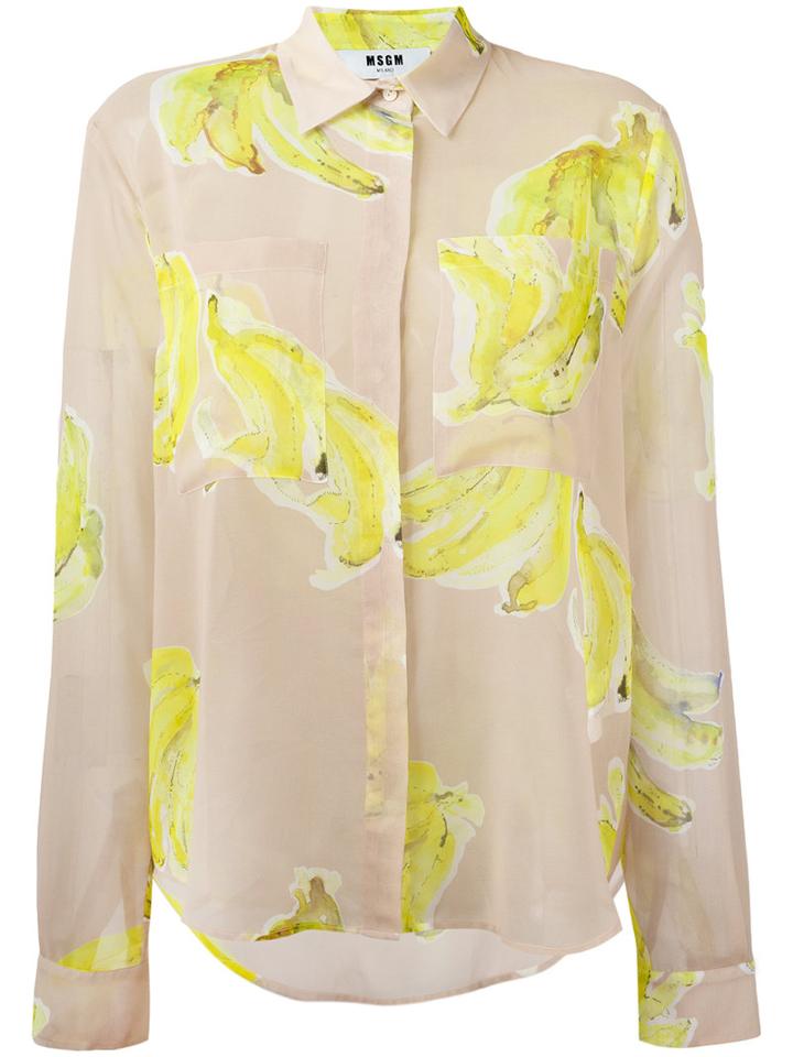Msgm Banana Print Sheer Shirt, Women's, Size: 42, Nude/neutrals, Polyester