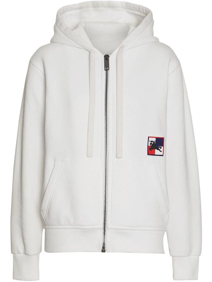 Burberry Chequer Ekd Cotton Jersey Hooded Top - White