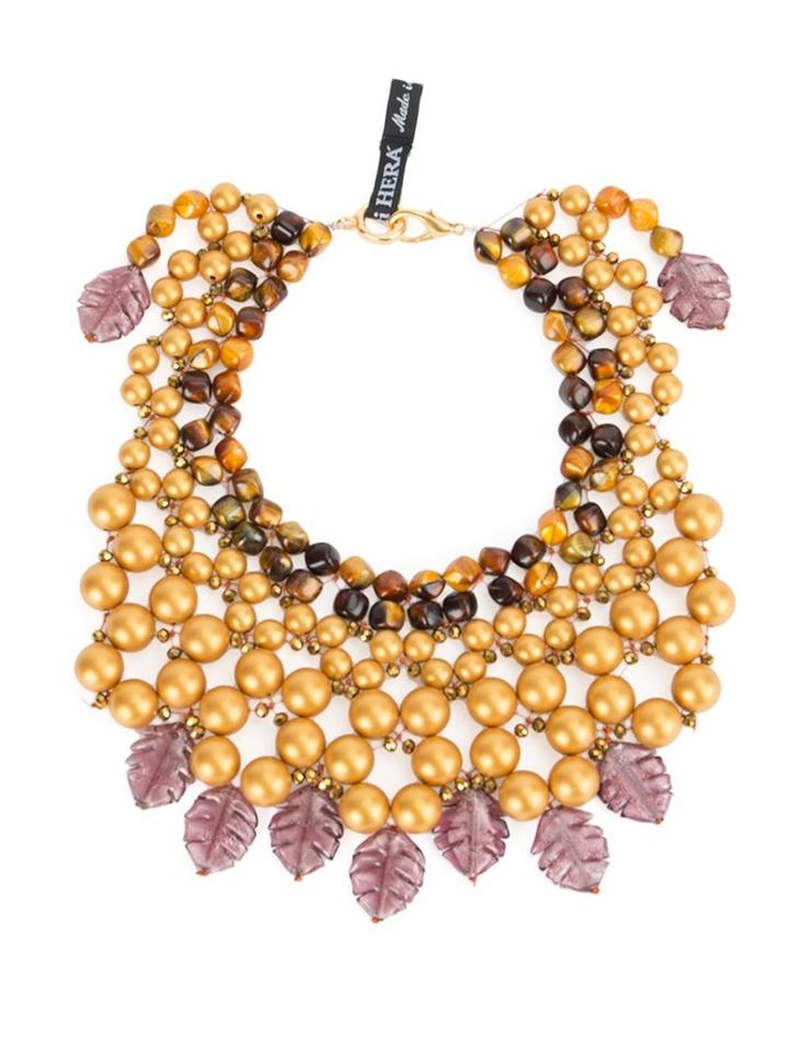 Afroditi Hera Embellished Beaded Necklace, Women's, Pink/purple