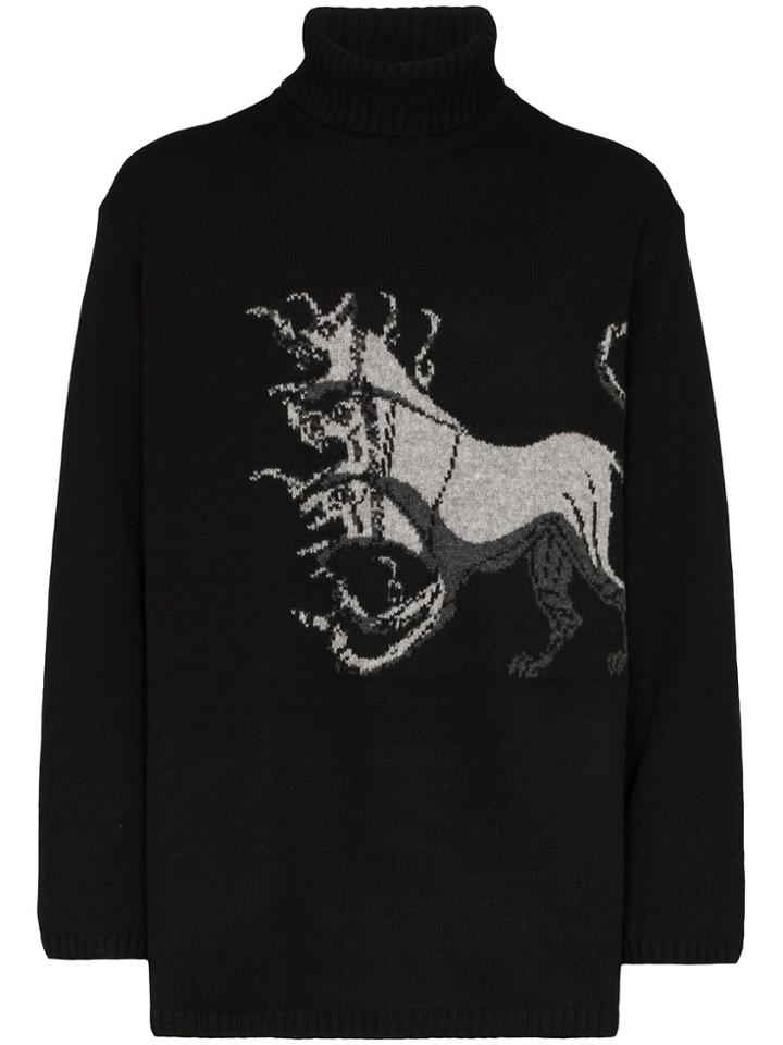 Yohji Yamamoto Kerberos Intarsia Knit Jumper - Black