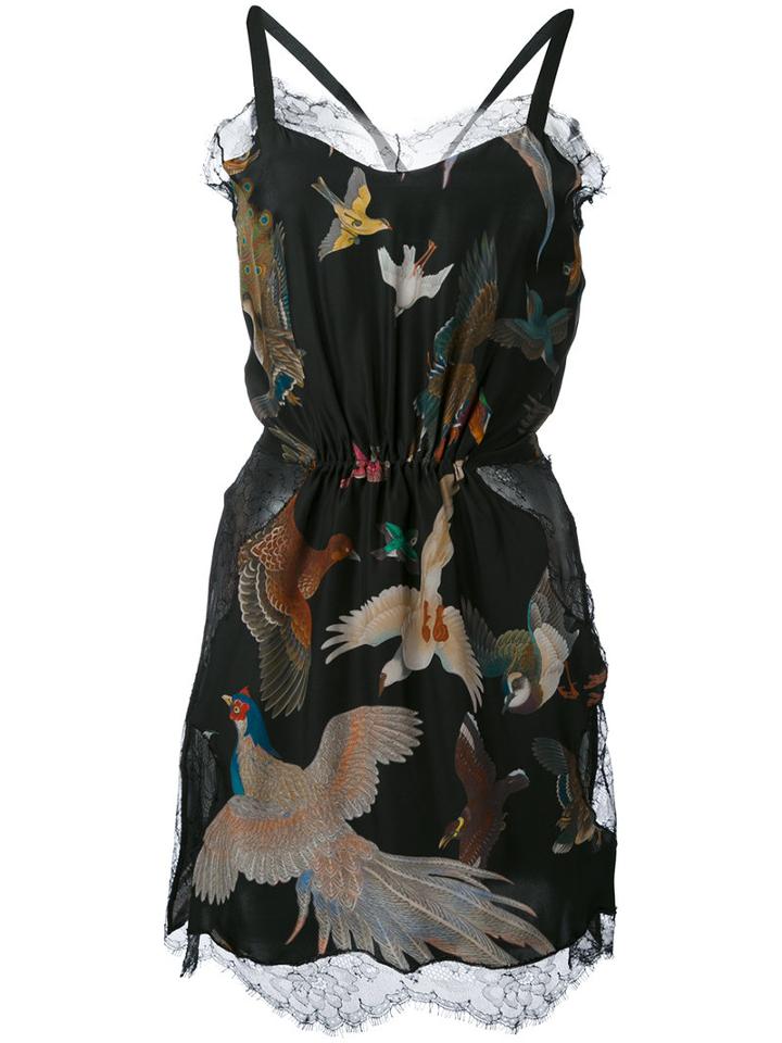Off-white - Birds Prints Mini Dress - Women - Silk/polyamide/viscose - S, Black, Silk/polyamide/viscose