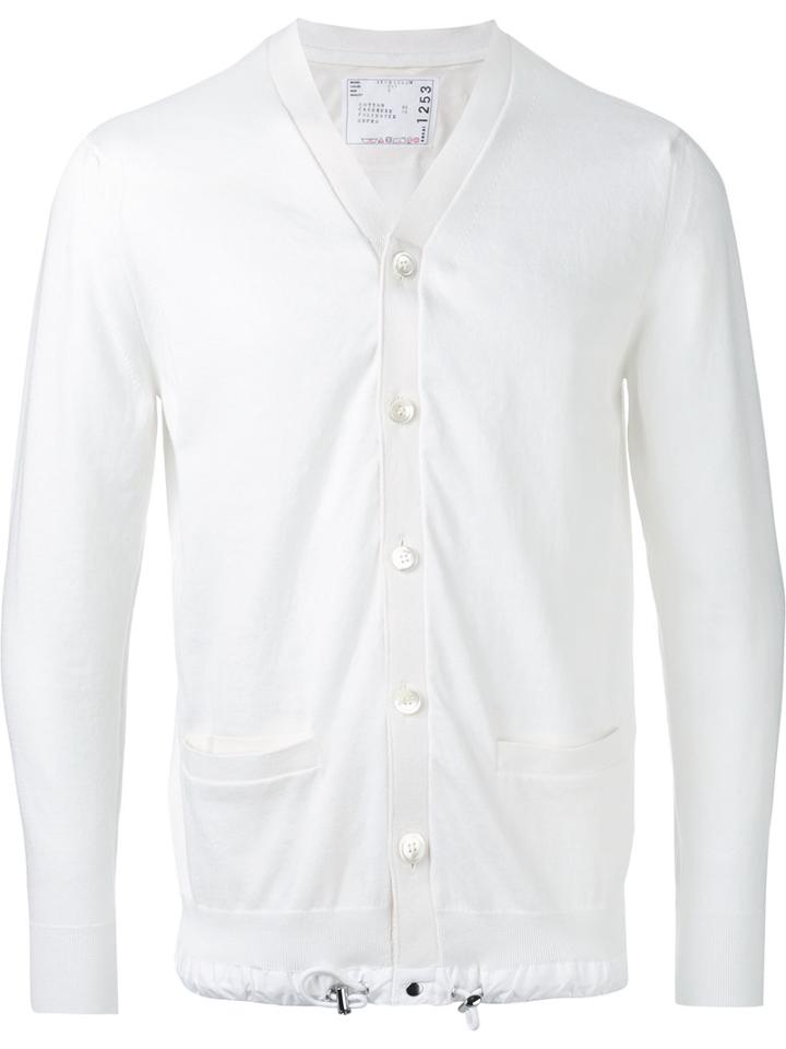 Sacai Drawstring Cardigan, Men's, Size: 2, White, Cotton/cashmere/polyester/cupro