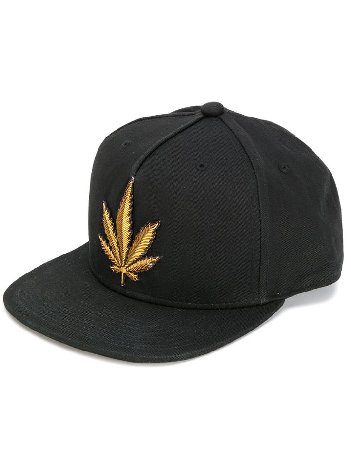 Palm Angels Leaf Embroidered Cap - Black