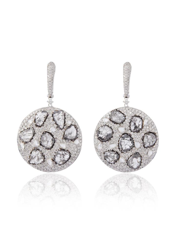 Saqqara 18k White Gold And Diamond Disc Earrings - Metallic