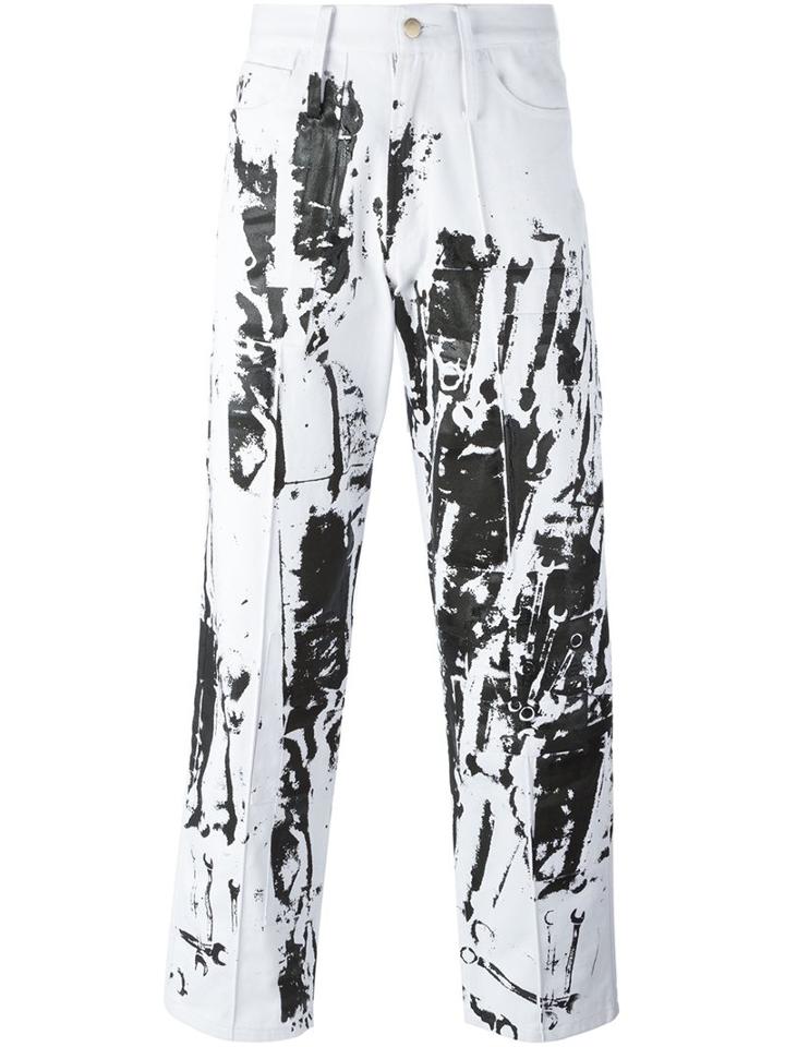 Liam Hodges Overprinted Jeans, Men's, Size: 32, White, Cotton