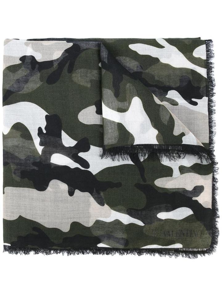 Valentino Valentino Garavani Camouflage Scarf, Men's, Green, Silk/cashmere/wool