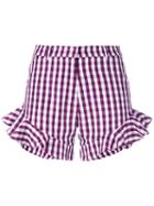 House Of Holland - Gingham Ruffle Shorts - Women - Cotton/polyester - 8, Pink/purple, Cotton/polyester