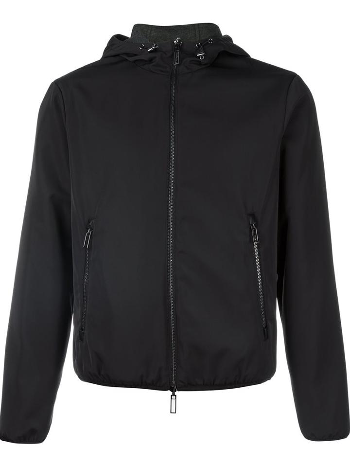 Emporio Armani Zipped Hooded Jacket, Men's, Size: Large, Black, Polyester/modal