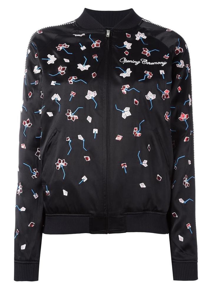 Opening Ceremony Embroidered Bomber Jacket, Women's, Size: Medium, Black, Silk/polyester