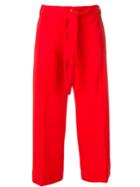 Pinko Tie Waist Cropped Trousers - Red