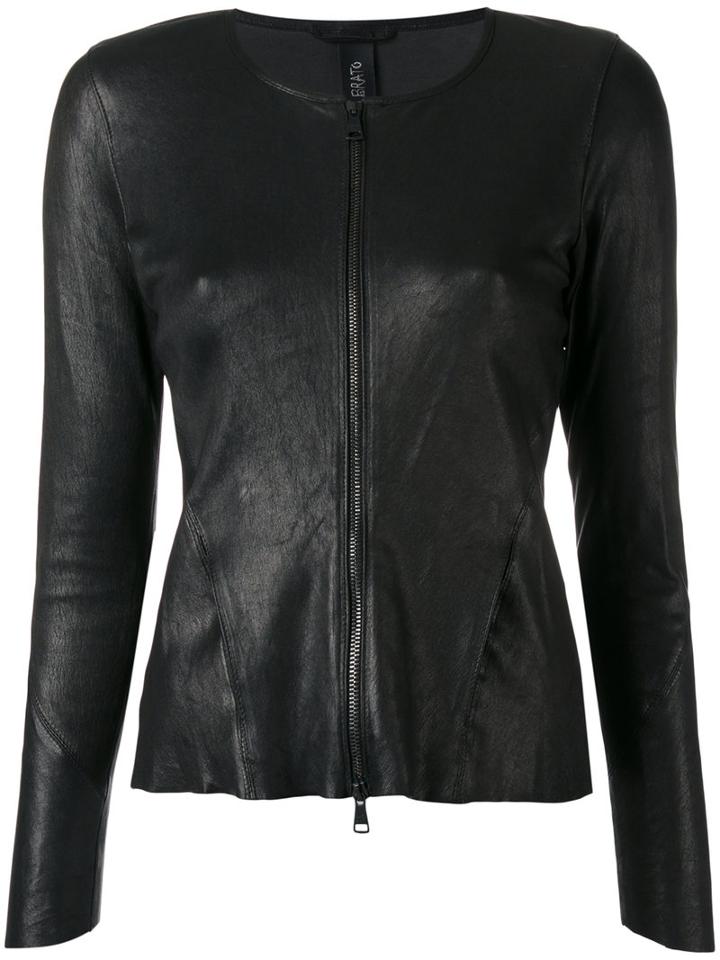 Giorgio Brato Zipped Fitted Jacket, Women's, Size: 44, Black, Leather/cotton/spandex/elastane