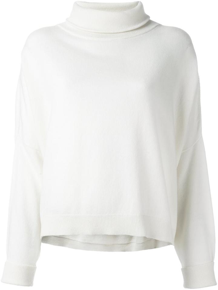 Dusan Roll Neck Cropped Sweater, Women's, Size: Small, White, Cashmere