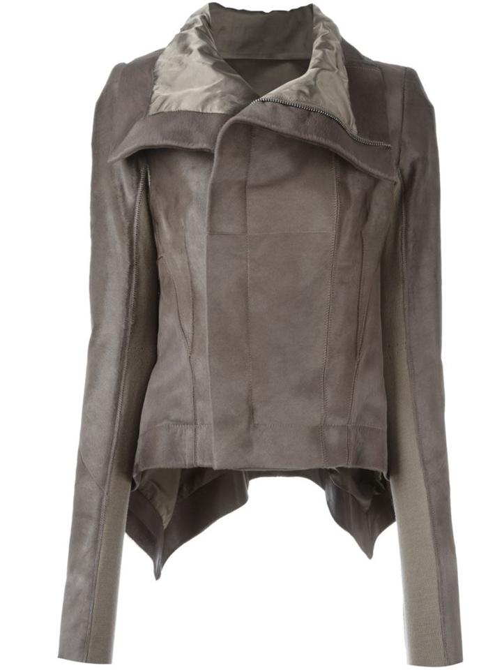 Rick Owens High Low Biker Jacket, Women's, Size: 40, Grey, Cotton/cupro/calf Hair/virgin Wool
