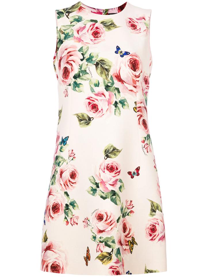 Dolce & Gabbana Rose Print Shift Dress - Nude & Neutrals