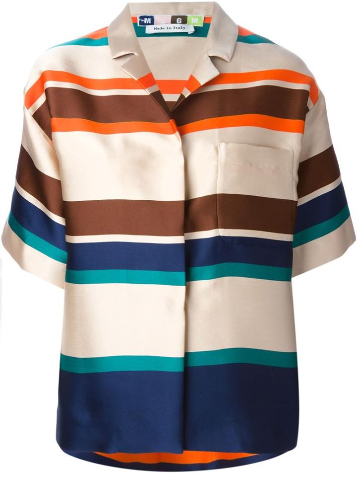 Msgm Striped Boxy Shirt, Women's, Size: 46, Polyester/silk