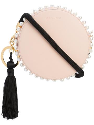 Mother Of Pearl Small Circle Bag With Pearl Studs - Pink & Purple