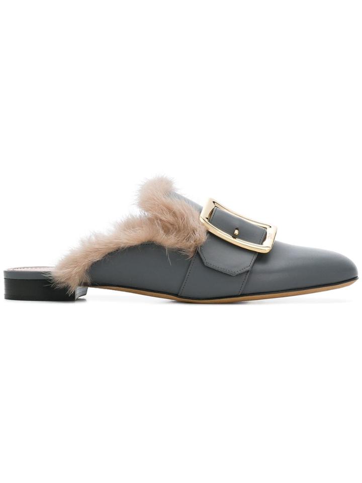 Bally Janess Mink Fur Lined Mules - Grey
