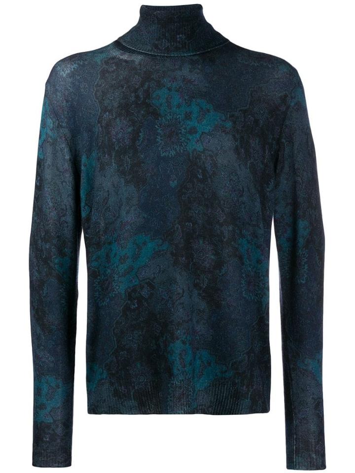 Etro Roll Neck Printed Jumper - Blue
