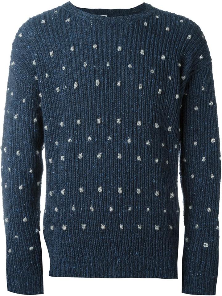 E. Tautz Crew Neck Jumper With Knots, Men's, Size: Small, Blue, Mohair/wool