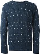 E. Tautz Crew Neck Jumper With Knots, Men's, Size: Small, Blue, Mohair/wool