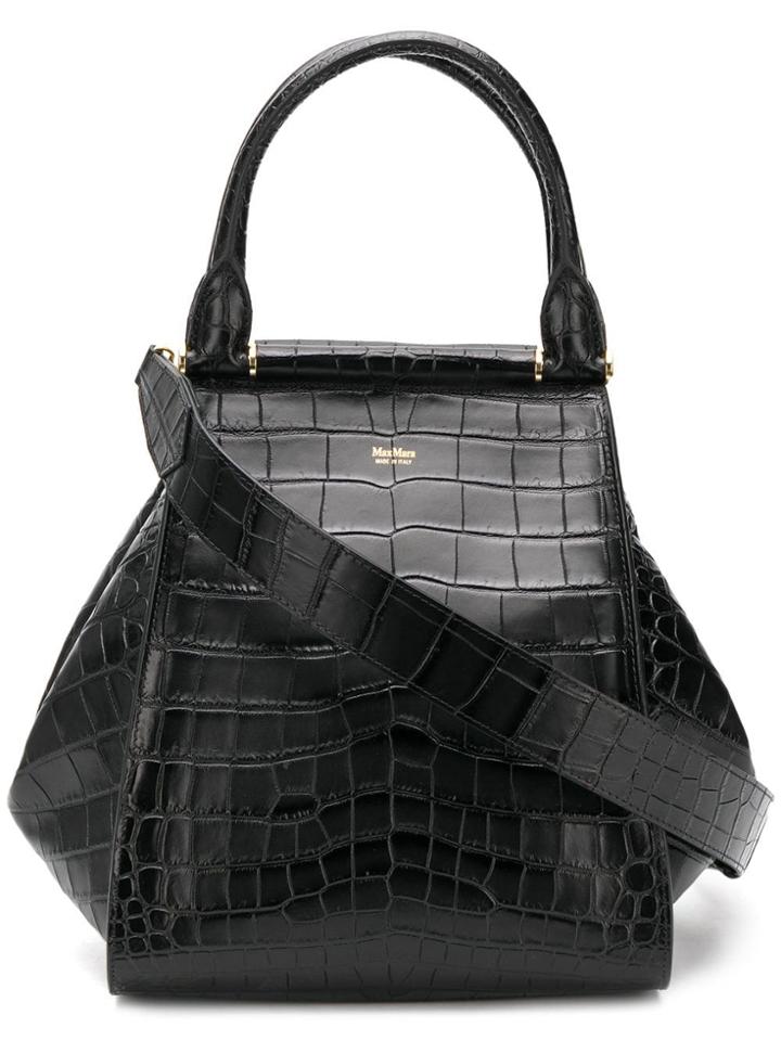 Max Mara Anita Crocodile Embossed Tote - Black