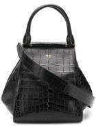 Max Mara Anita Crocodile Embossed Tote - Black