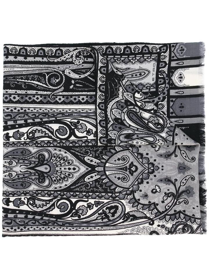 Etro Paisley Print Scarf, Men's, Black, Wool/silk