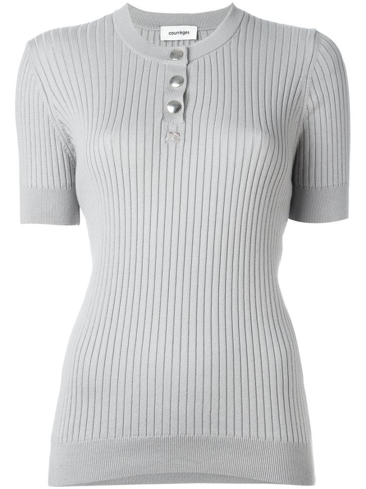 Courrèges Ribbed Knit T-shirt, Women's, Size: 2, Grey, Cotton/cashmere