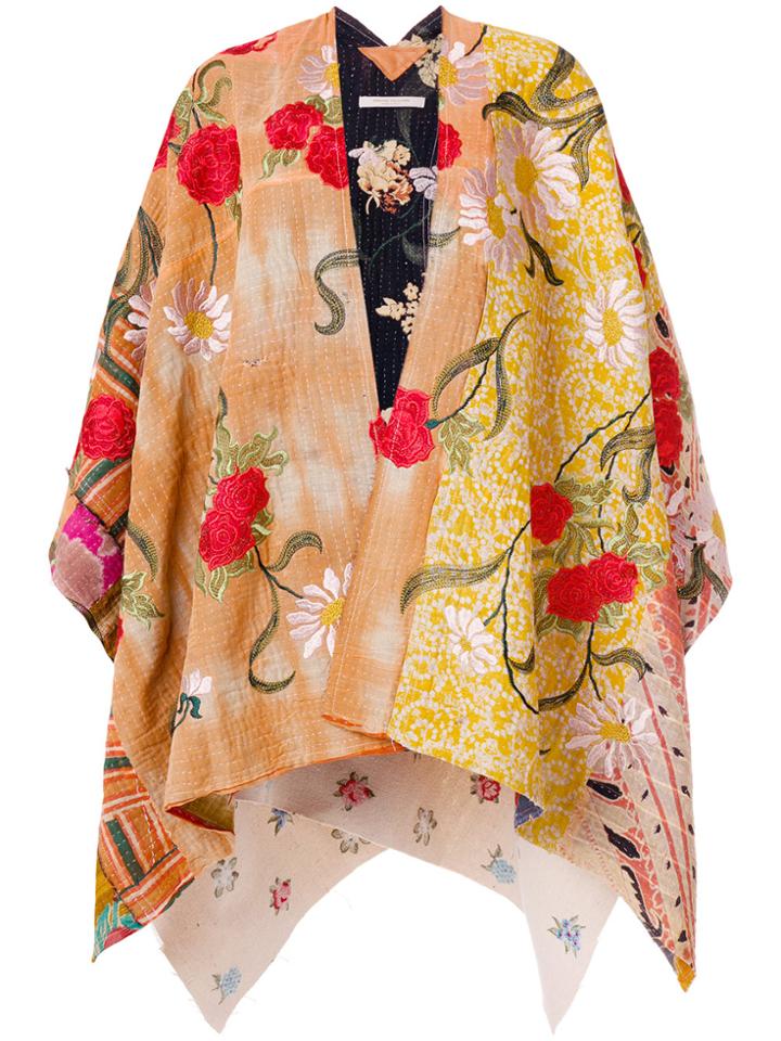 Ermanno Gallamini Flower Embroidered Cape - Yellow & Orange