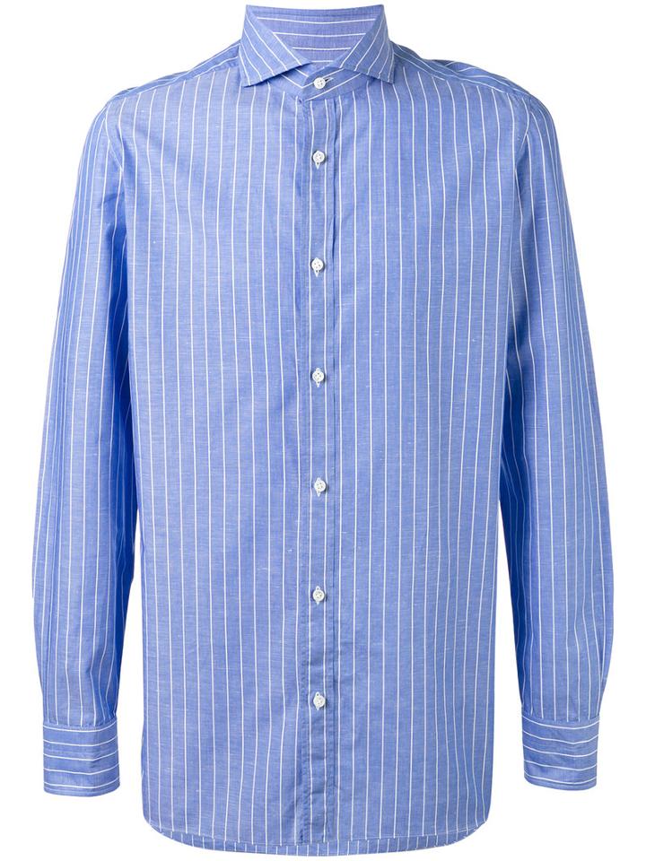 Borrelli - Club Collar Striped Shirt - Men - Cotton/linen/flax - 42, Blue, Cotton/linen/flax
