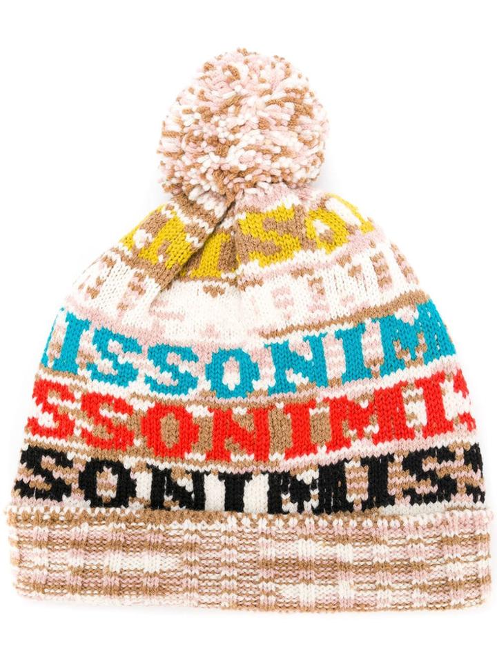 Missoni Logo Knitted Pom Pom Hat - Nude & Neutrals