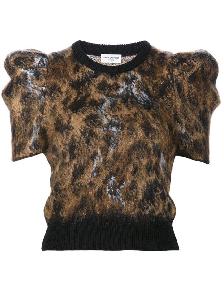 Saint Laurent Puff Sleeve Knit Top, Women's, Size: Xs, Brown, Acrylic/polyamide/mohair/wool