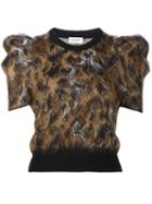 Saint Laurent Puff Sleeve Knit Top, Women's, Size: Xs, Brown, Acrylic/polyamide/mohair/wool