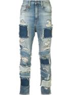 R13 Patched Frayed Cropped Jeans, Men's, Size: 32, Blue, Cotton/spandex/elastane