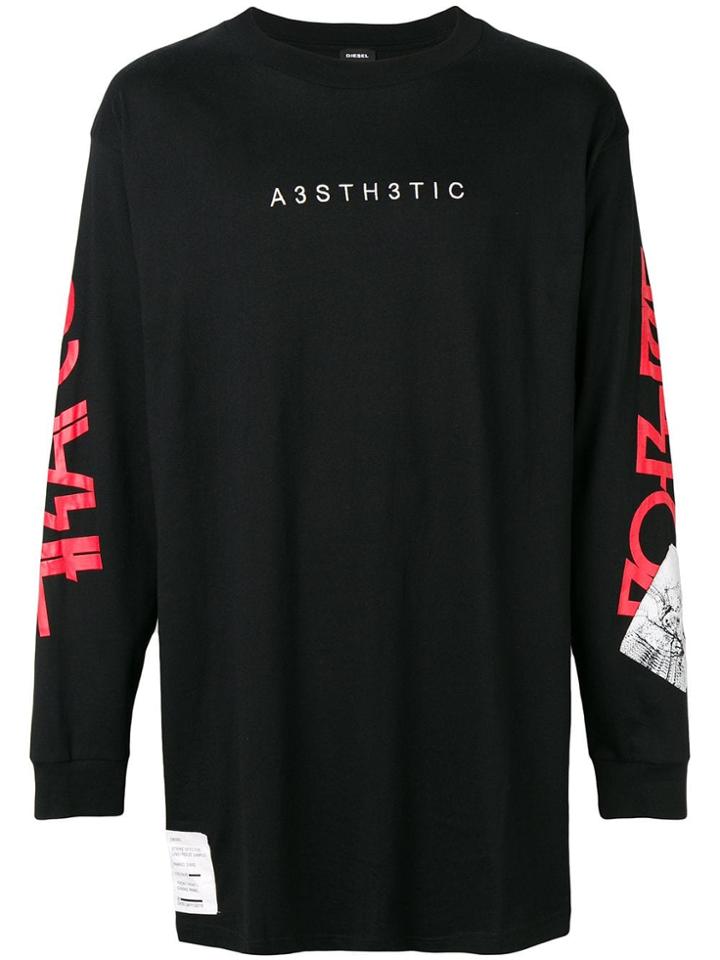 Diesel Statue Print Long Sleeve T-shirt - Black