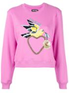 House Of Holland Dove Heart Cropped Sweatshirt, Women's, Size: 10, Pink/purple, Cotton