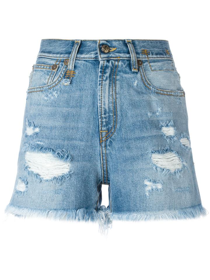 R13 - Shredded Slouch Shorts - Women - Cotton/spandex/elastane - 27, Women's, Blue, Cotton/spandex/elastane