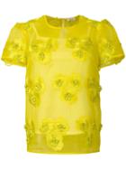 P.a.r.o.s.h. Floral Embroidered Sheer Blouse - Yellow
