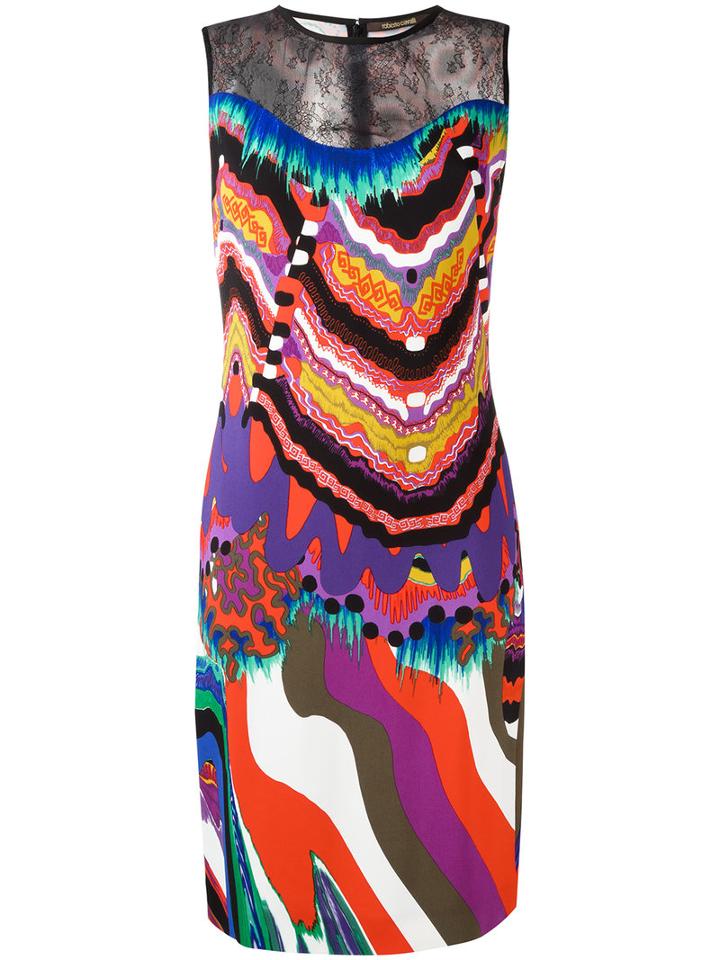 Roberto Cavalli - Lace Panel Fitted Dress - Women - Polyamide/spandex/elastane/viscose - 46, Polyamide/spandex/elastane/viscose