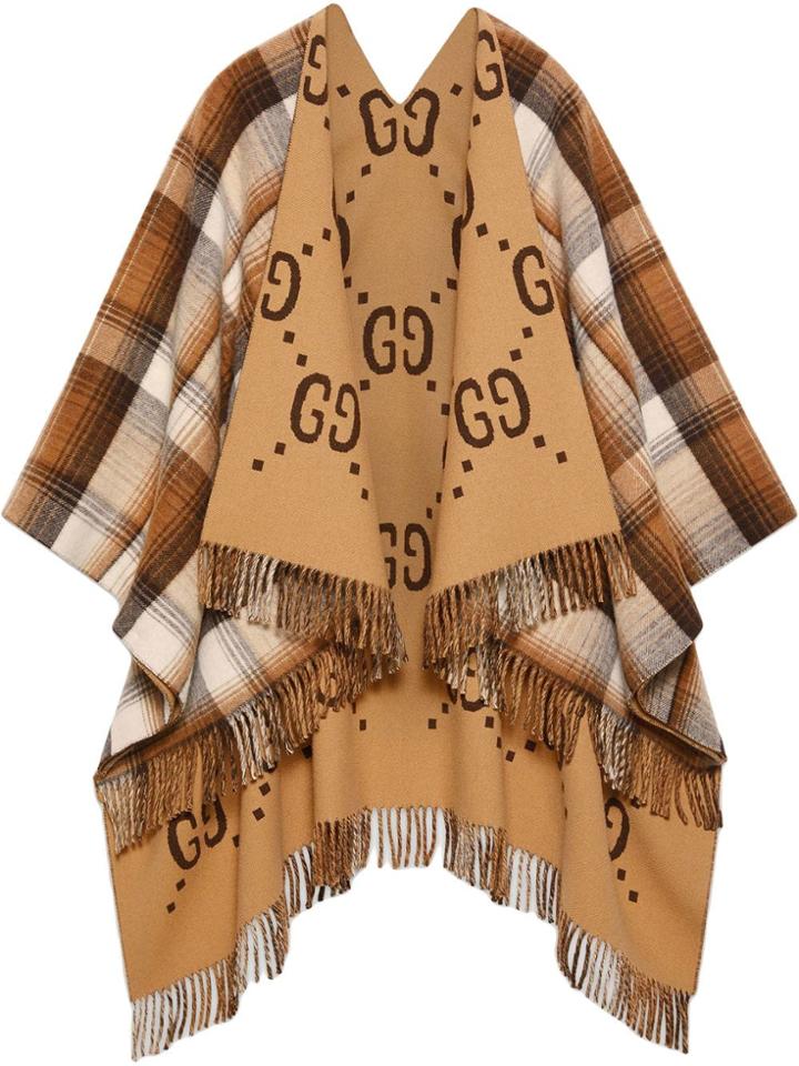 Gucci Reversible Gg Wool Poncho - Brown