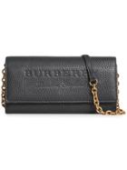 Burberry Embossed Leather Wallet With Chain - Black