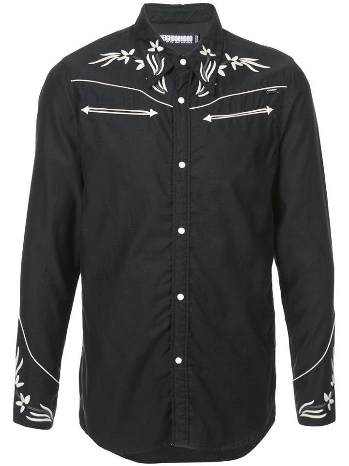 Neighborhood Contrast Floral Detail Shirt - Black