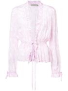 Preen Line Tie Waist Ruffle Trim Printed Blouse - Pink & Purple