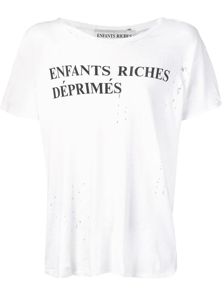 Enfants Riches Deprimes Distressed Logo Print T-shirt, Adult Unisex, Size: Small, White, Cotton