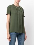 Michael Michael Kors - Chain Detail Short-sleeved Blouse - Women - Silk - M, Green, Silk