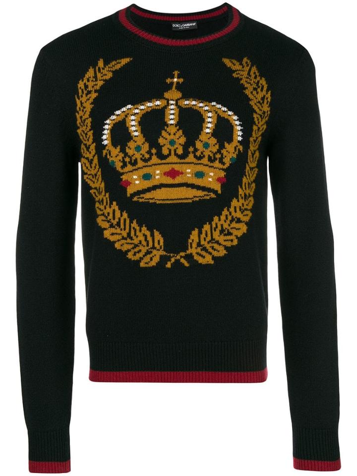 Dolce & Gabbana Crown-intarsia Crew-neck Jumper - Black